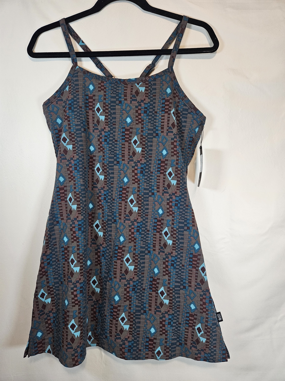Mountain Hardwear Brown Mini Dress with Teal Geometric Motif